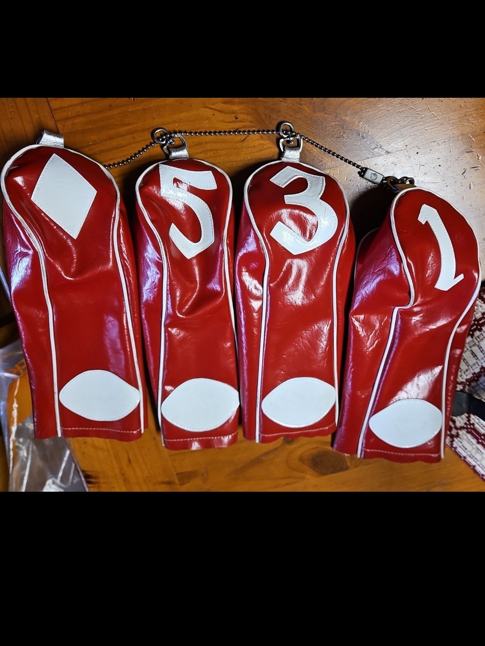 Red Numbered Golf Club Headcover Set – 1, 3, 5, Diamond With Knit Inside.